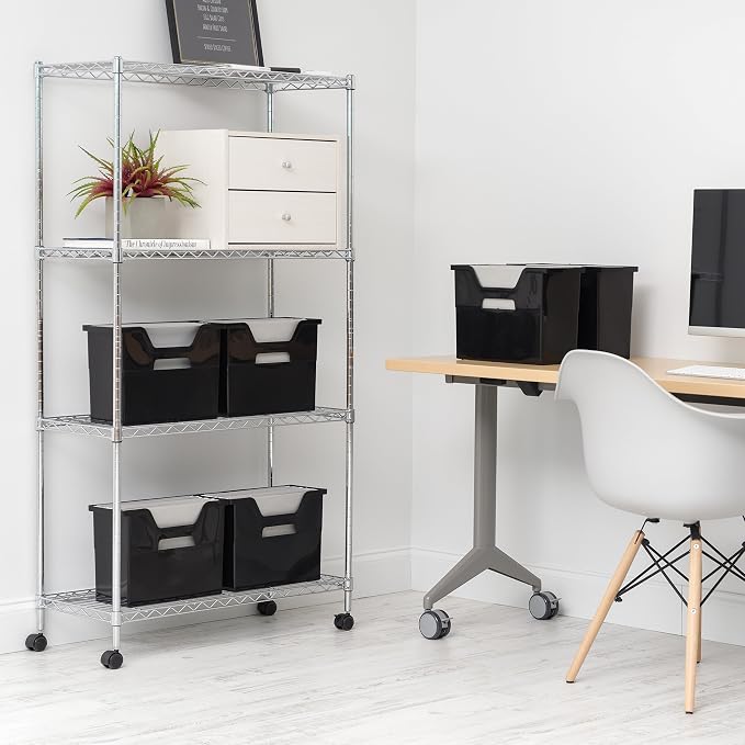 IRIS USA 6-Pack Medium Desktop File Box with Open Lid, Black | Organize paperwork, mail, magazines, and office supplies with portable storage for desks, classrooms, and home workspaces