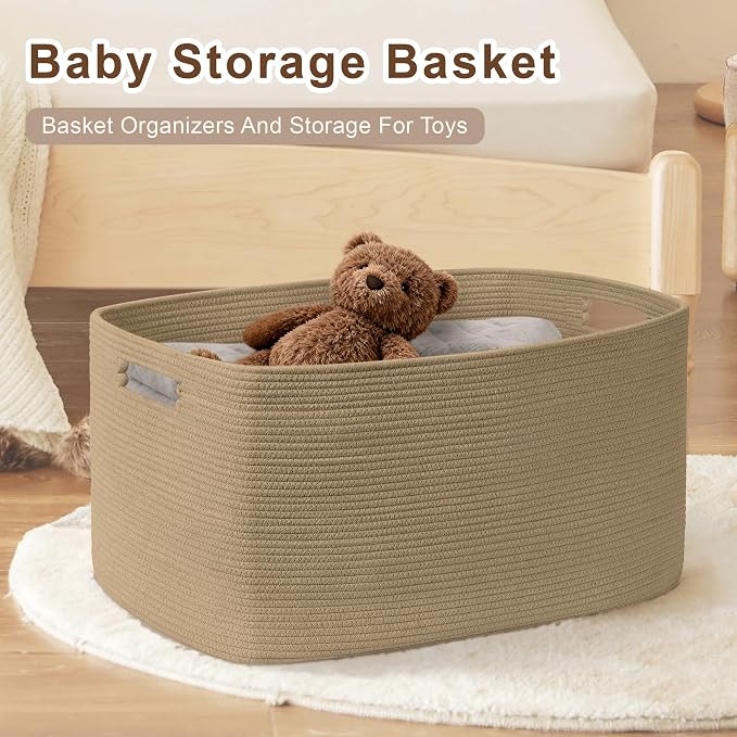 100L Extra Large Woven Laundry Basket Hamper with Handles, Jute | collapsible wicker hamper, storage for dirty clothes, toys, blankets, gifts, living room, bedroom, bathroom, 24"x16"x16"