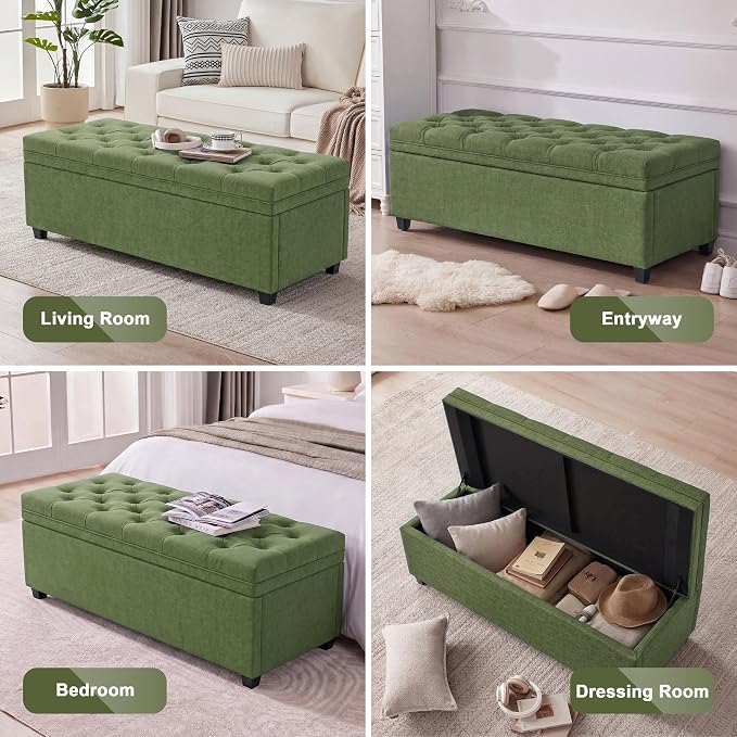 Mangodan 50 Inch Large Storage Ottoman, Tufted Ottoman with Storage | End of Bed Ottomans for Living Room, Bedroom, Modern Entryway Benchs