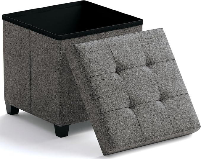 Ornavo Home Square Cube Storage Ottoman with Legs, 15x15x15, Dark Gray | Foot Rest Stool Seat; Holds Up to 600 lbs; Ideal for Living Room, Bedroom, Home Office or Dorm
