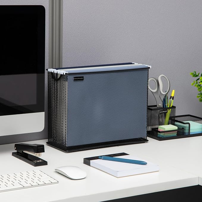 Mind Reader Vertical File Storage, Desktop Organizer, Hanging Files, Office, Metal Mesh, 12.25"L x 5.5"W x 10"H, Black