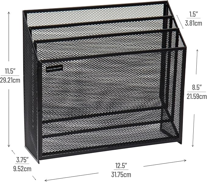 Mind Reader Vertical File Storage, Desktop Organizer, Workspace, Office, Metal Mesh, 12.5"L x 3.75"W x 11.5"H, Black