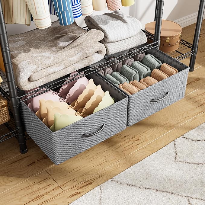 Golpart Heavy Duty Clothing Rack with Adjustable Shelves Clothes Wardrobe | Coat Rack Metal Closet Organizer and Storage Garment Rack for Hanging Clothes Wire Portable Cloth System Free Standing Black