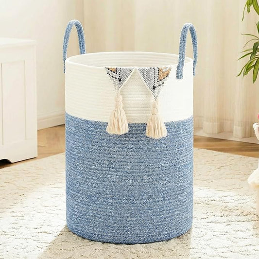 Laundry Basket,Woven Cotton Rope Laundry Hamper,40L for Decor Storage of Dirty Clothes,Toys and Blankets in Bathroom,Baby Room and Living Room