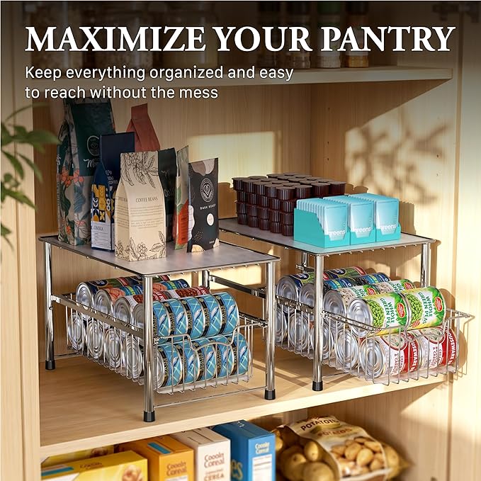 Simple Houseware Chrome Metal Stackable Storage Rack, 16.75 in L x 10.8 in W x 10.25 in H | Free Standing Organizer Drawer, Kitchen/Pantry/Cabinet/Counter