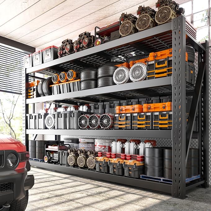 Bepatio 8000LBS Garage Shelving Heavy Duty, 77" Ultra Wide Storage Shelves 4 Tier Industrial Metal Shelving for Storage, Adjustable Shelves For Garage,Shop,Basement, Warehouse,77" W*24" D*72”H, 2 Pack