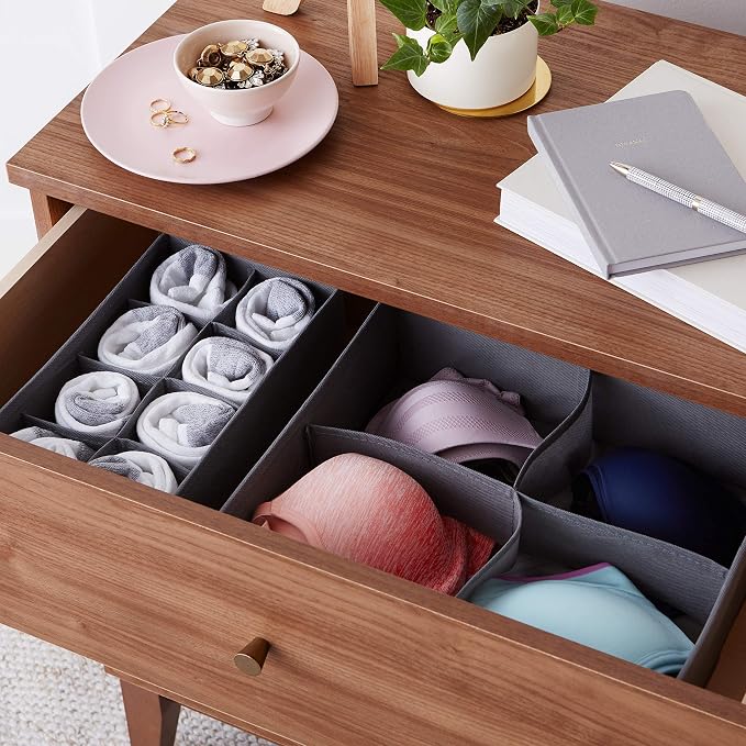 Amazon Basics Deep Drawer Organizer for Clothes, Collapsible Storage Boxes for Socks, Underwear and Baby Items, Set of 2, Gray | Set of 4