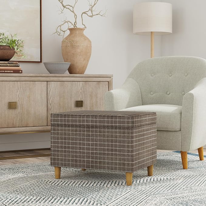 Spatial Order 24" Dinah Collection Storage Ottoman - Brown Windowpane Fabric