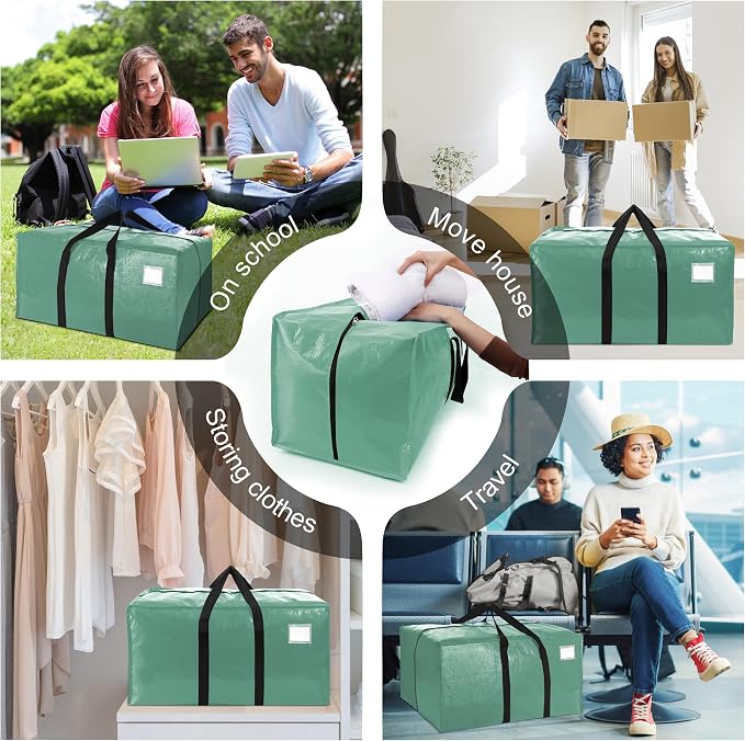 VELVETSURE 12 Pack Heavy Duty Large Moving Bags W/Backpack Straps - Strong Handles & Zippers, Storage Totes For Space Saving, Fold Flat, Alternative to Moving Box and Storage Bin, Teal