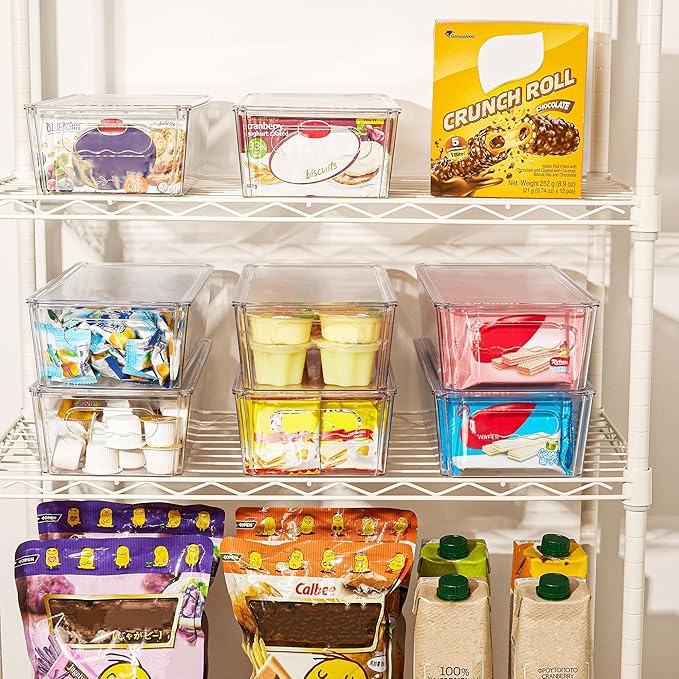Vtopmart 2pcs Clear Stackable Storage Bins with Lids | BPA-free food-grade PET, Stackable with Lids Included, Easy to Move, For Fridge Freezer Pantry Cabinet Kitchen Organization