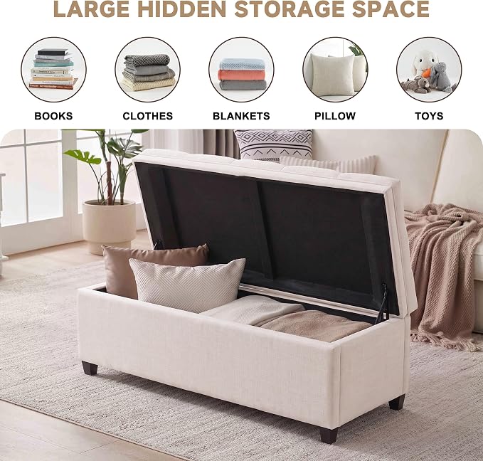 Mangodan 43 Inch Storage Ottoman, Tufted Ottoman with Storage | End of Bed Ottomans for Living Room, Bedroom, Modern Entryway Benchs