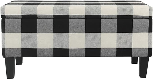 HomePop 36" Storage Ottoman Bench with Hinged Lid - Black Buffalo Plaid