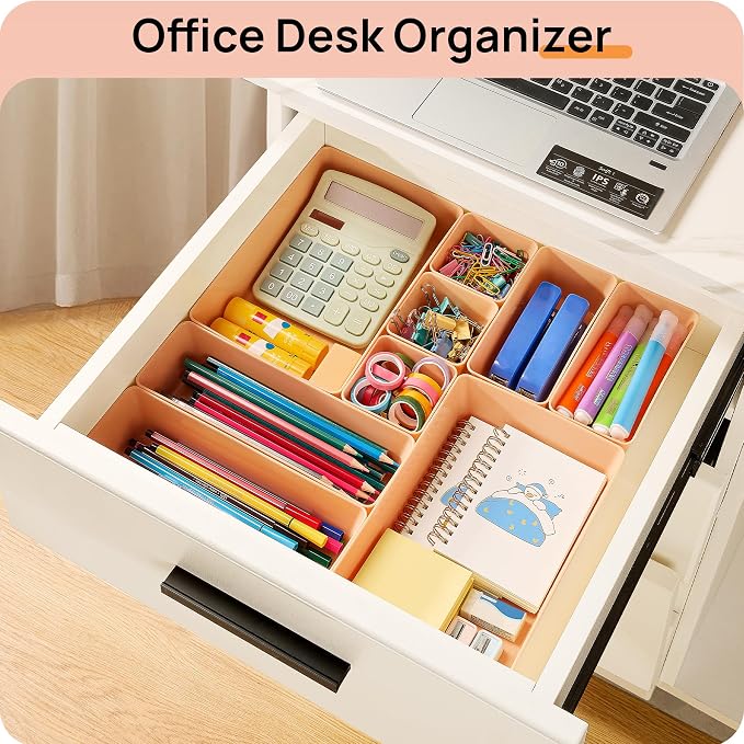Vtopmart 25 Pack Plastic Drawer Organizers with Non-slip Rubber Pads | 4-Size Versatile Makeup Organizer, Storage Containers Small Bins for Makeup, Jewelries, Bedroom, Kitchen Utensils and Office