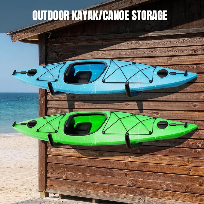 4 Pack Kayak Wall Mount Rack, 120 LBS Garage Hooks | Heavy Duty 120 LBS Capacity, 15-Inch Wide Utility Hangers,Thickened EVA Foam Padding,High-Strength Alloy Steel
