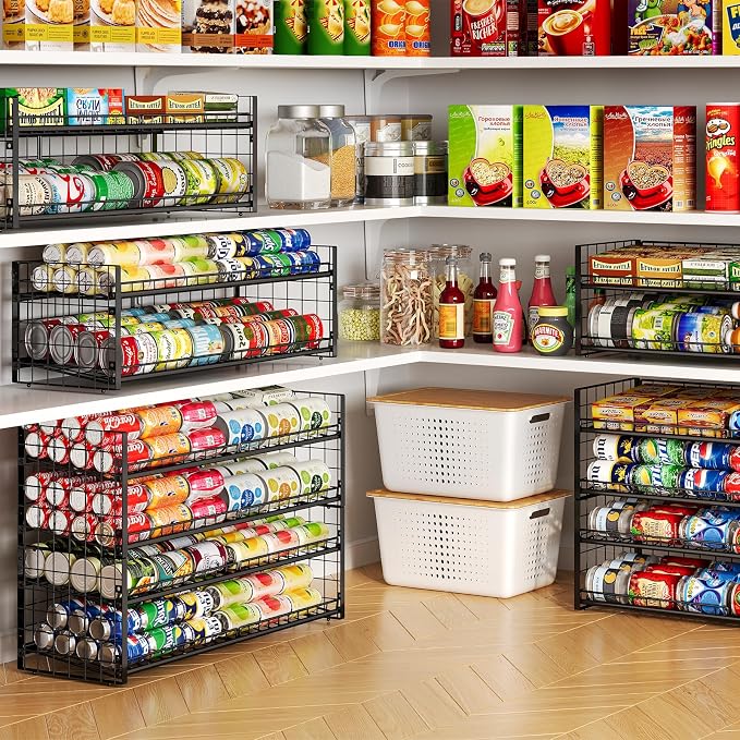 2-Pack Extra-Long Stackable Can Organizer for Pantry Shelf Storage,Can Rack for Kitchen Cupboard Storage, Sturdy Standing Can Holder for Canned Food Goods Soda up to 90, 2 Tier, Black Can Dispenser | Can Rack for Kitchen Cupboard, Sturdy Standing Can H...