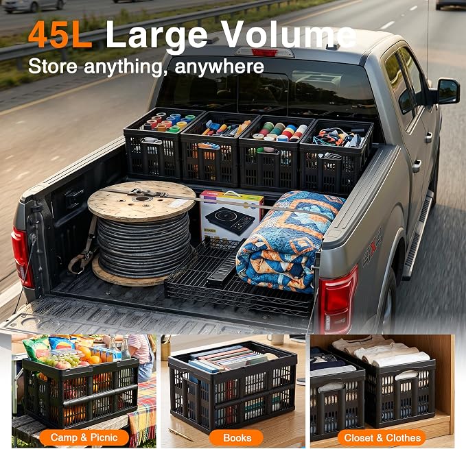 Citylife 45L Collapsible Storage Bins with Lids Plastic Storage Containers for Organizing Stackable Storage Box Large Heavy Duty Utility Crates, 3 Packs