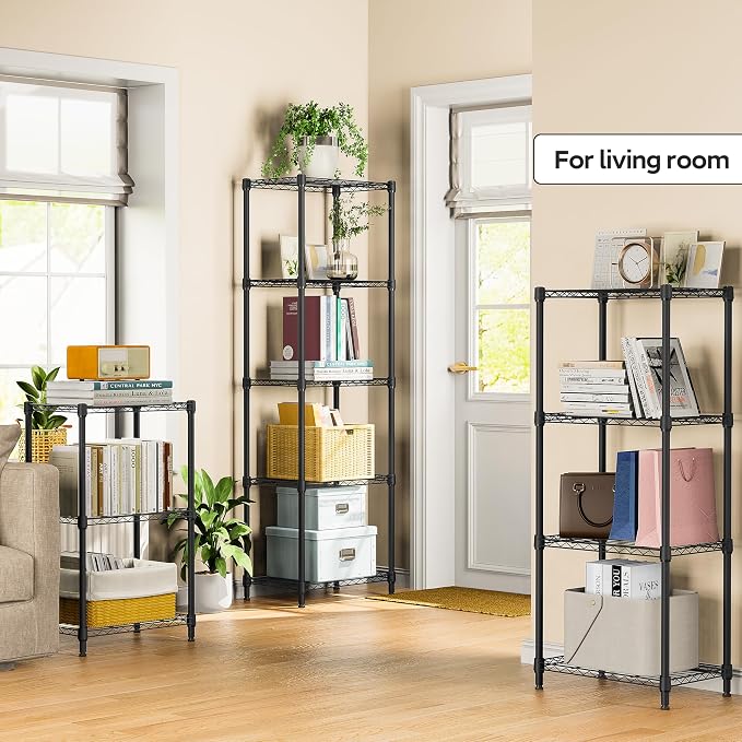 M MZG 4 Tiers Shelf Metal Storage Shelves Wire Rack Closet Organizers for Garage Kitchen Bathroom Laundry Black 11.8" D x 17.7" W x 41.9" H