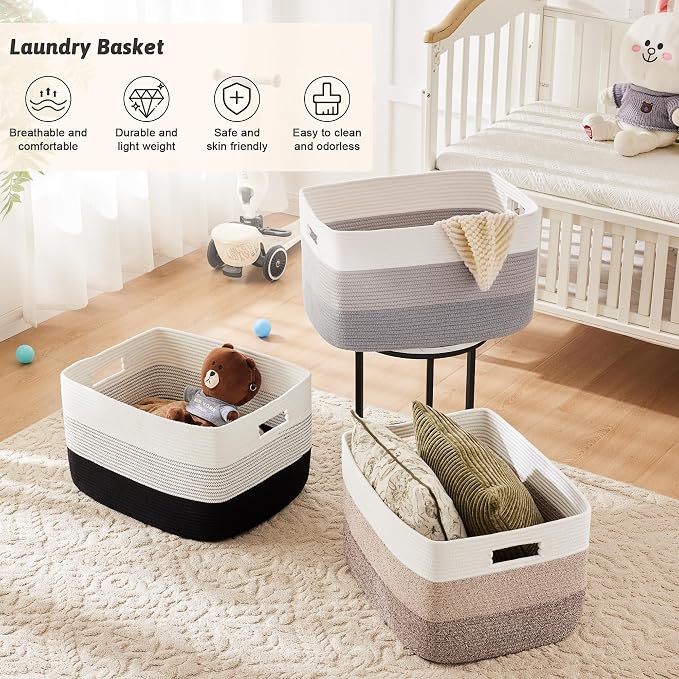 Artfeel Blanket Basket,Rectangle Woven Baskets for Storage,30L Laundry Basket for Decorative Nursery Blanket,Toys,Dirty Clothes and Magazine in Shelves,Baby Room,and Living Room