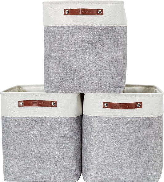 DECOMOMO Extra Large Storage Baskets, 54.5L Fabric Storage Bins 3 Pack | XXXL Storage Baskets for Shelves, Linen Closet Organizers (Grey and White, 17" x 13" x 15")