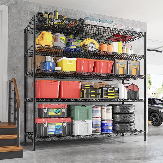 REIBII 55.5" W Storage Shelves 3200LBS Wire Shelving Unit 5 Tier Metal Shelving Heavy Duty Garage Shelving Metal Shelves for Storage Rack Adjustable Pantry Shelf, 55.5" W X 18''D X 71" H, 3PCS