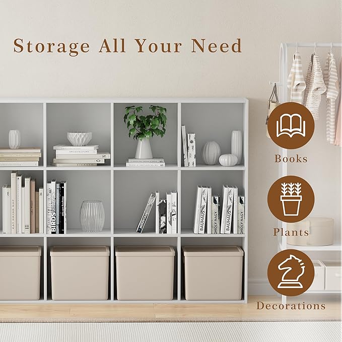 VDNEND Wooden Cube Storage Organizer with Closed Back Panel, 11in Cube Shelf Opening, Bookshelf, Display Shelf,Closet Cabinet for Home and Office (Embossed White, 12-Cube 35.98L*9.45W*47.72H)