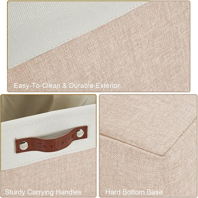 DECOMOMO Storage Bins, Large Fabric Storage Baskets for Shelves 4 Pack | 15 x 11 x 9.5 inches Decorative Linen Closet Organizers (Beige & White)