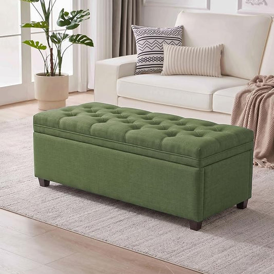 Mangodan 43 Inch Storage Ottoman, Tufted Ottoman with Storage | End of Bed Ottomans for Living Room, Bedroom, Modern Entryway Benchs