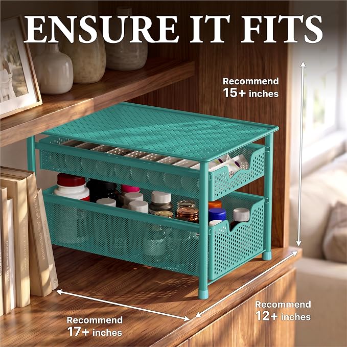 Simple Houseware Stackable 2 Tier Sliding Basket Drawer, Turquoise
