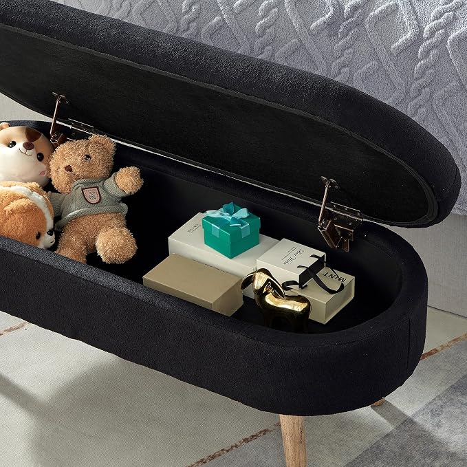 43.5" Ottoman with Storage, Storage Ottoman Bench with Safety Hinge, Boucle End of Bed Bench, Upholstered Entryway Bench for Bedroom, Living Room & Window, Holds up to 330 lb, Apricot