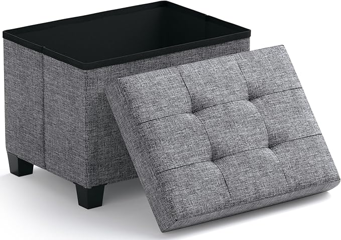 Ornavo Home Small Rectangle Storage Ottoman with Legs, 12x16x12, Gray | Foot Rest Stool Seat; Holds Up to 600 lbs; Ideal for Living Room, Bedroom, Home Office or Dorm