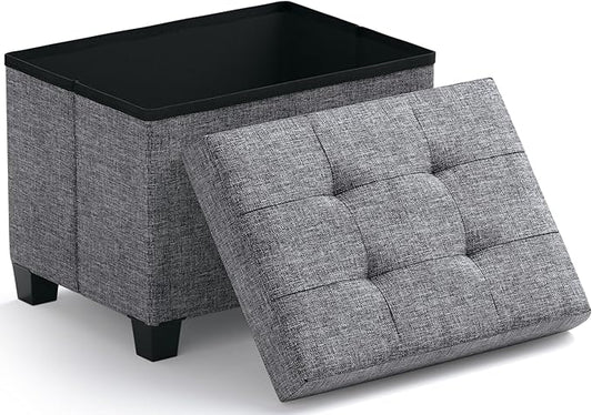 Ornavo Home Small Rectangle Storage Ottoman with Legs, 12x16x12, Gray | Foot Rest Stool Seat; Holds Up to 600 lbs; Ideal for Living Room, Bedroom, Home Office or Dorm