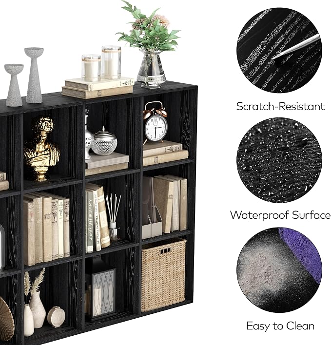VDNEND Wooden Storage Organizer with Closed Back Panel, 11in Cube Shelf Opening, Bookshelf, Display Shelf,Closet Cabinet for Home and Office (Black, 12-Cube 35.98L*9.45W*47.72H)