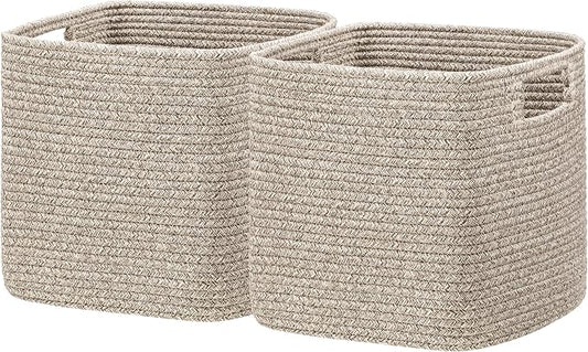 UBBCARE Storage Cubes 11 Inch, Cotton Rope Woven Baskets for Organizing, Cube Storage Bin for Baby Nursery, 2-Pack Square Toy Storage Baskets for Shleves Organizer, Closet, Kidsroom, All Browm