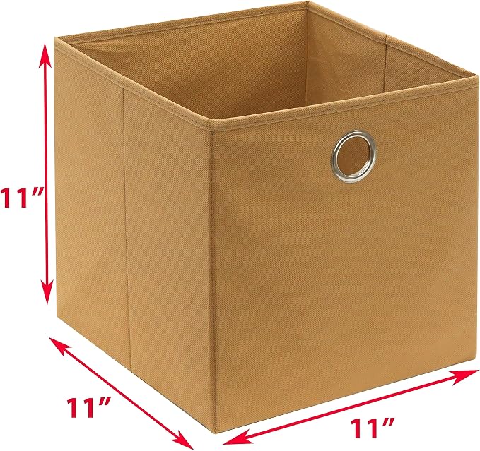 Simple Houseware 11-Inch Foldable Cube Storage Bins with Handles, Tan | 6-Pack Lightweight & Durable Structure Fabric Cubes Organizer for Closet or Shelves