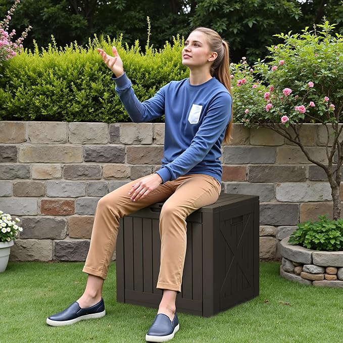 Devoko 40 Gallon Deck Box Lockable Outdoor Storage Box Waterproof for Patio | Weatherproof Use Indoors Outdoors, Holds Patio Cushions, Garden Tools & Pool Supplies, Easy 15-min assembly.