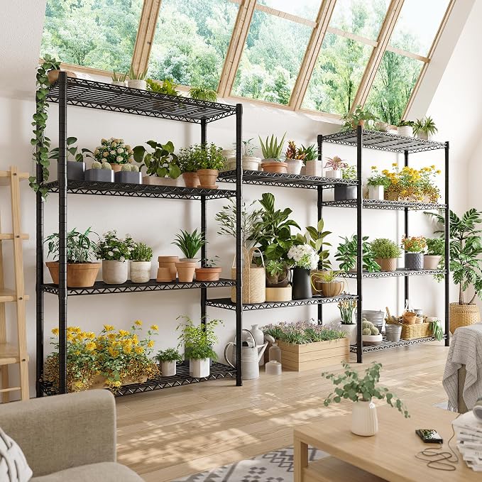REIBII 5 Tier Storage Shelves with Wheels,1980LBS Metal Shelving for Garage | 25mm thickened pipes, 396 lbs/shelf, lock casters or switch to leveling feet, tool-free setup, fits pantry & kitchen