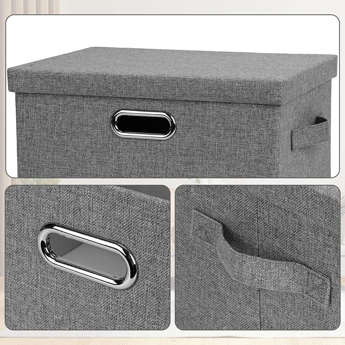 Graciadeco Medium 15" 21 Quart Collapsible Stackable Storage Bins with Lids, 5 Packs Grey Foldable Fabric Closet Boxes Heavy-duty Linen Cube Baskets Container for Bedroom Office (15 x 11 x 8) | 21 Quart 5 Pack Gray1 Collapsible Stackable Linen Fabric 4...