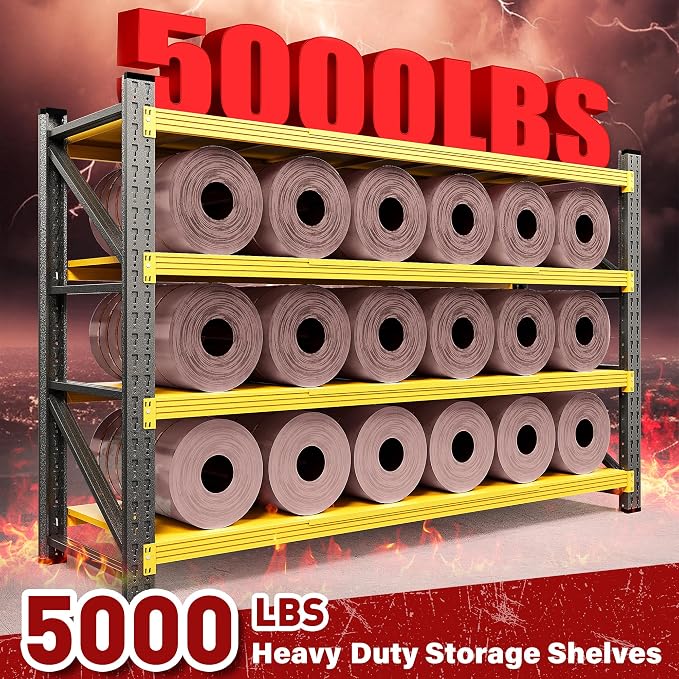 71.3" Wide Heavy Duty Garage Shelving Units,5000LBS Deep Storage Shelves,Yellow Metal Garage Shelves,Steel Shelf,Large Storage Rack,Industrial Shelving for Shop,Warehouse,Basement,71.3"W x 24"D x 70"H