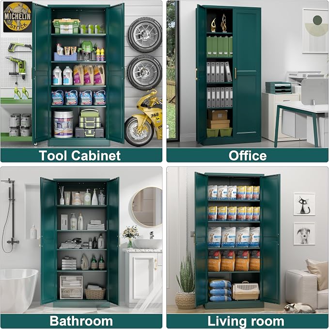 UNICOLY 71" Kitchen Pantry Cabinet, Metal Pantry Storage Cabinet with Doors | Tall Storage Cabinet with 4 Shelves, Storage Cabinets for Kitchens, Living Room, Dinning Room, Assembly Required，Blue