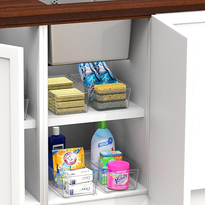 Simple Houseware 4 Pack Clear Fridge Storage Bins Organizer (12"x6.2"x3.4") | for Cabinet / Pantry / Refrigerator / Freezer / Kitchen