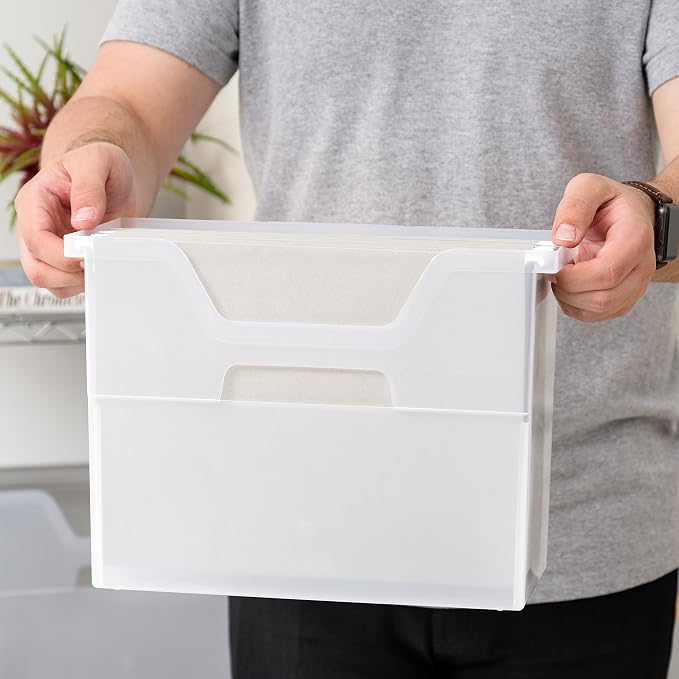 IRIS USA 6-Pack Medium Desktop File Box with Open Lid, Clear | Organize paperwork, mail, magazines, and office supplies with portable storage for desks, classrooms, and home workspaces