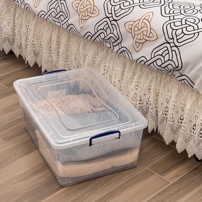 Superio Clear Storage Bin with Lid, Large Stackable Container with Lid, 60 Quart Wheeled Storage Box for Home, Garage, Storage