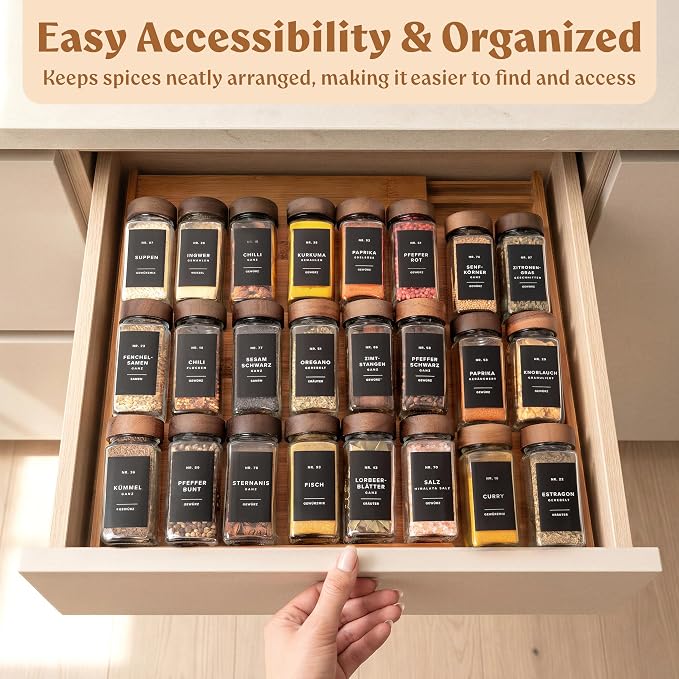 EDELHAUS Spice Drawer Organizer - Expandable Spice Rack for Drawer, Black Seasoning Organizer for Drawer Spice Organizer, Spice Organization Seasoning rack insert for Cabinet (Jars Not Included)