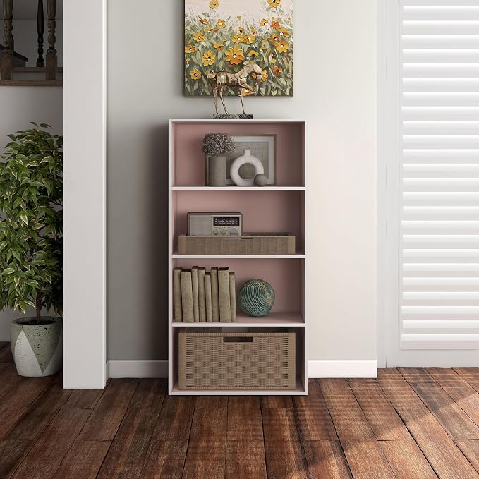 Homes: Inside + Out Apexa 4-Tier Cube Storage Organizer Shelves, Stackable Wood Bookcase Fits Cubby Bins for Organization, Dorm Teen Room Decor & Home Office, Light Pink
