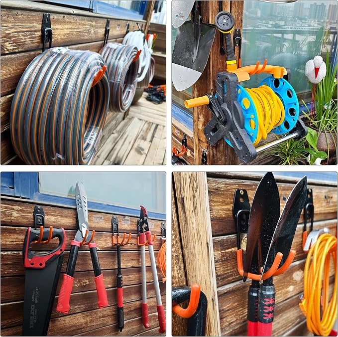 3-H Heavy Duty Garage Wall Hooks 20 Pack, Anti-Slip PVC Coating Wall Mount Garage Storage Utility Hooks, Heavy Load Organizer for Ladders, Yard Tools, Shovel, Weed Eater, Hoses & Bulk Items,Orange | Multi-Purpose Garage Hooks to Organize Garden Lawn To...