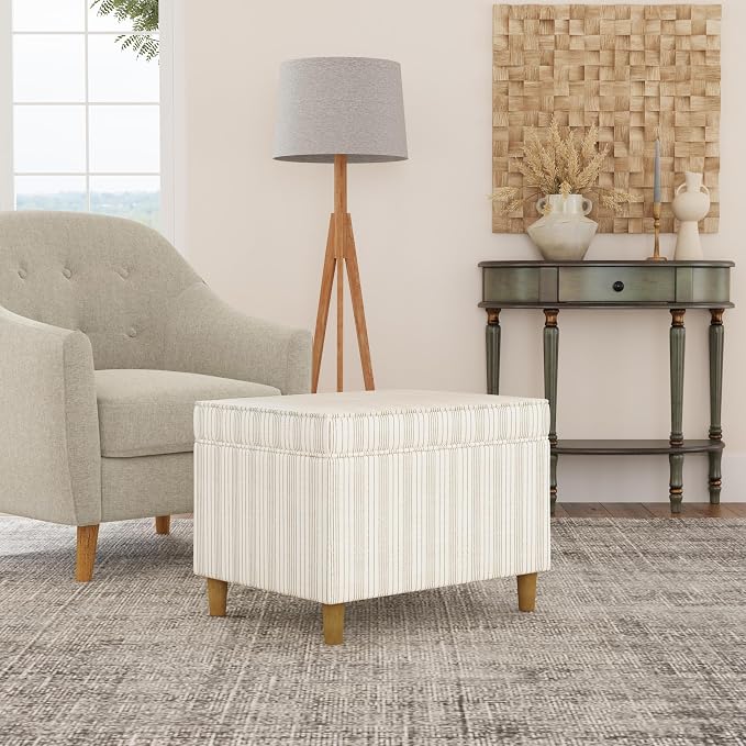 Spatial Order 24" Dinah Collection Storage Ottoman - Cream Marigold Pinstripe Fabric