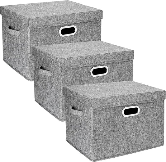 Large Storage Bins with Lids, Collapsible, Washable, Fabric Storage Boxes for Organizing, 17.3x11.8x11.4 inches, 3 Pack, Gray