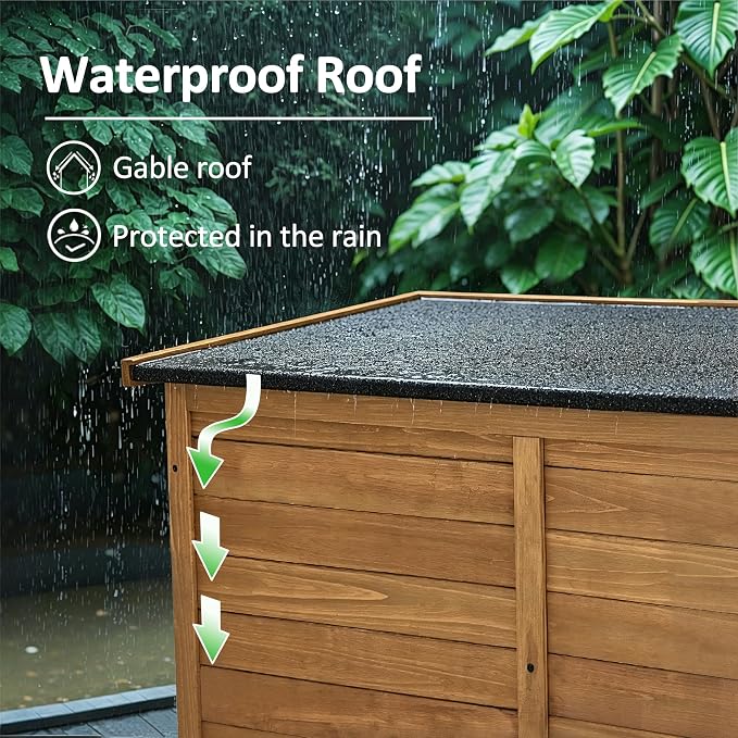 Macrout 30 Cu.Ft Outdoor Storage Cabinet with 4 Shelves for Garden, Outside Vertical Storage Wood Tool Shed with Waterproof Roof, Lockable Door for Yard and Patio Lawn W981D