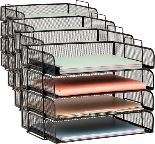 Mind Reader Stackable Paper Tray, Desktop Organizer, File Storage, Office, Metal Mesh, 4 Pcs., Black (Pack of 4)