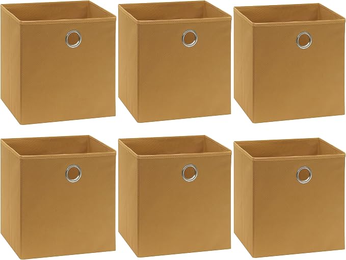 Simple Houseware 11-Inch Foldable Cube Storage Bins with Handles, Tan | 6-Pack Lightweight & Durable Structure Fabric Cubes Organizer for Closet or Shelves